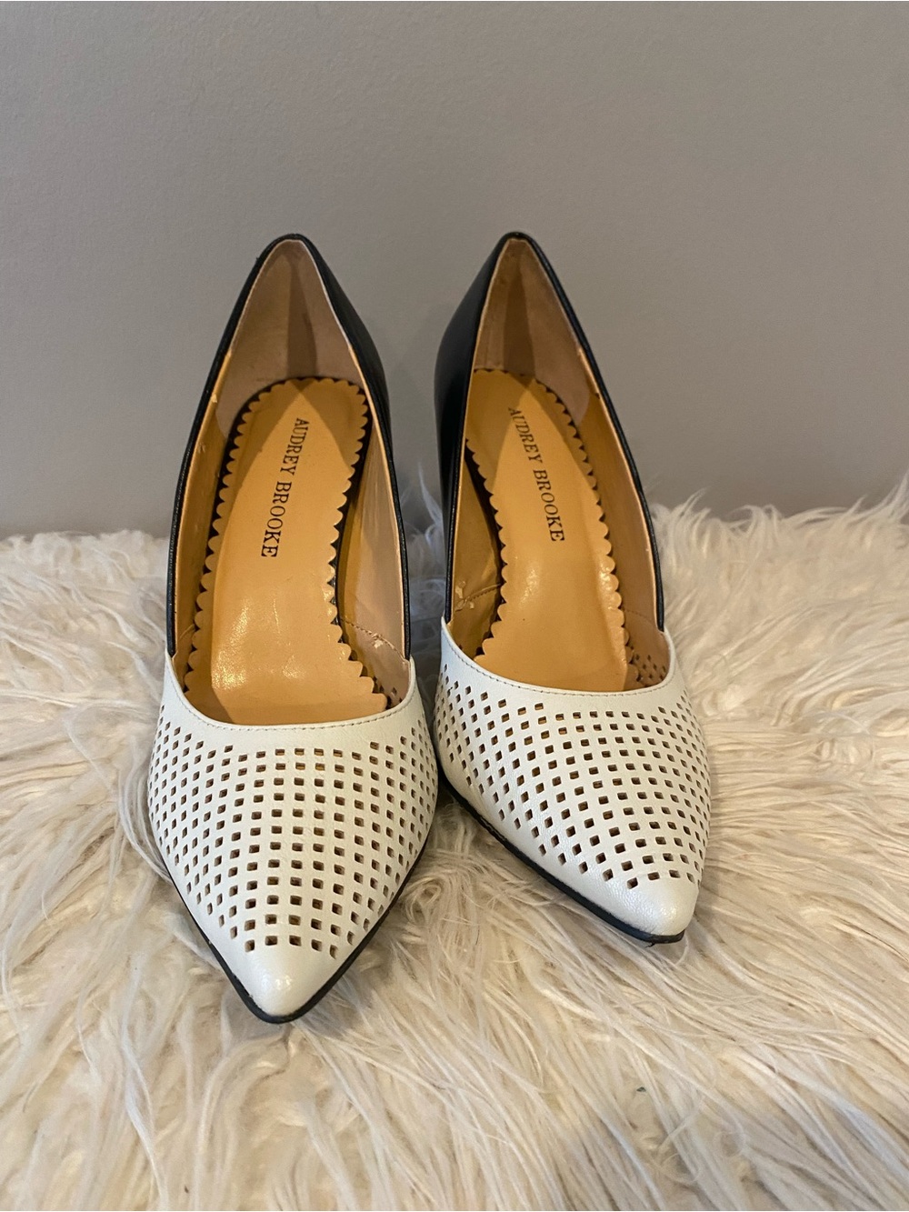 Audrey Brooke White Perforated Pointed-Toe Pumps
